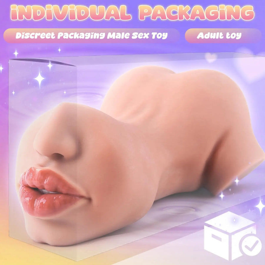 Male adult masturbator sex toy, two in one sex toy, realistic oral sex male oral texture and 3D vaginal channel, compact mini po